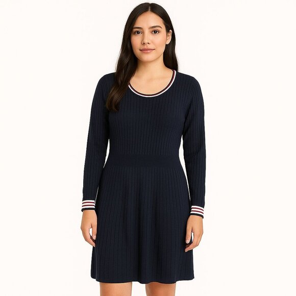 Tommy Hilfiger Blue Knit Dress XL Long Sleeve Winter Cozy Textured Classic - Picture 1 of 15